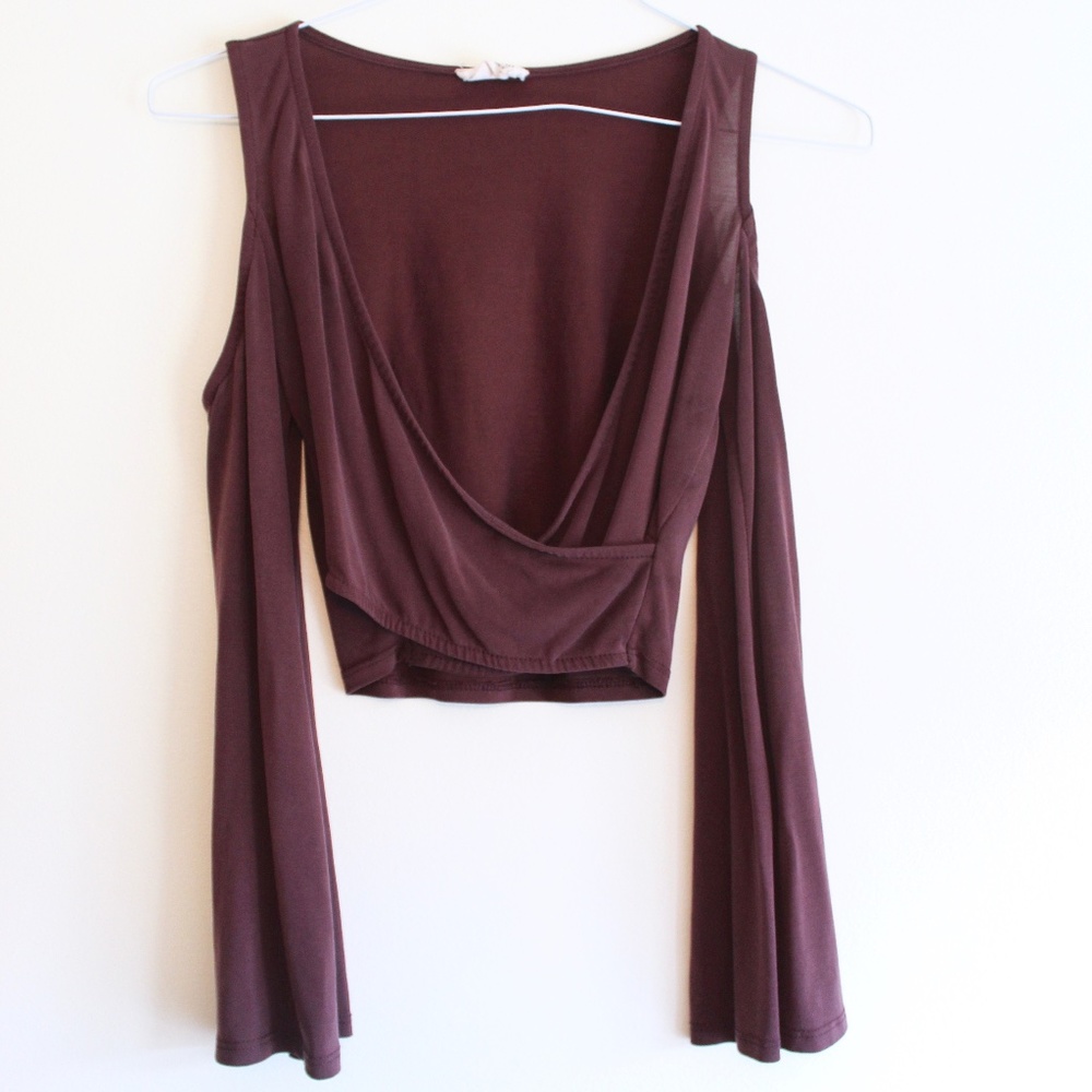 Maroon Wrap Top w/ Shoulder Cut-Outs